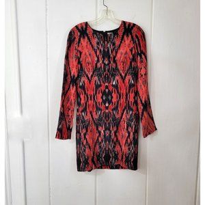 Parker Yolanda Abstract Red and Black Iguana Print Silk Dress